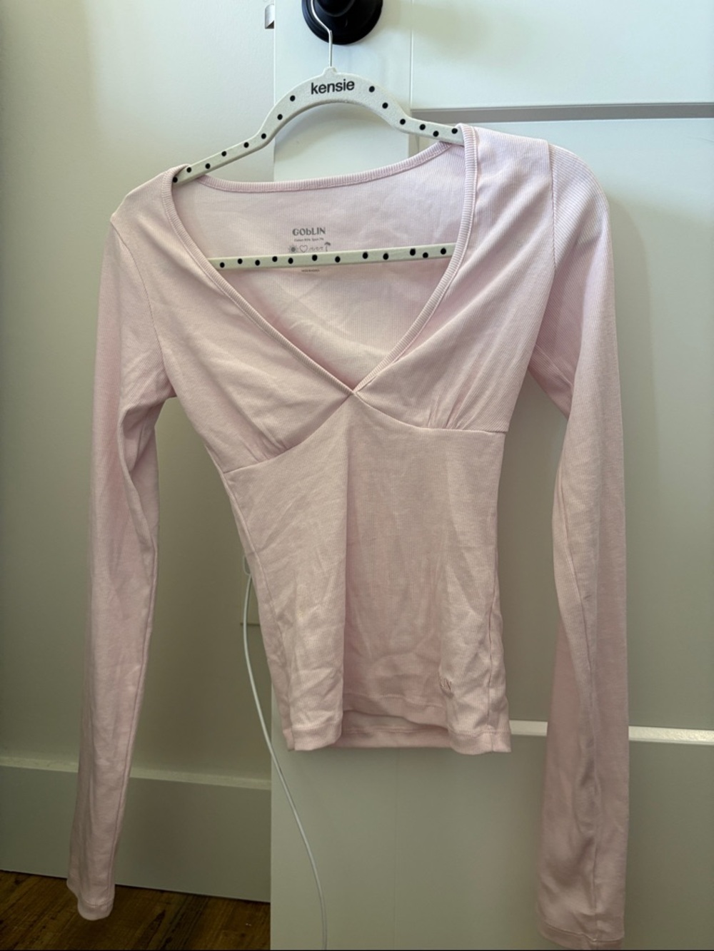 Light Pink Long-Sleeve V-Neck Top